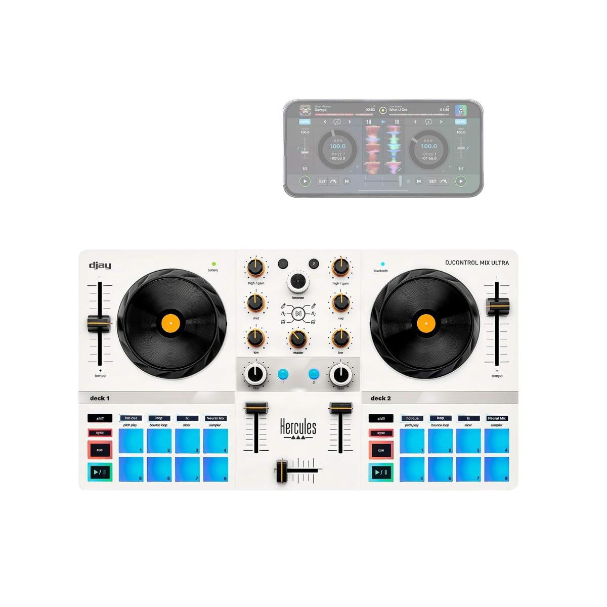 Hercules DJControl Mix Ultra Compact Battery Powered DJ Mixer with