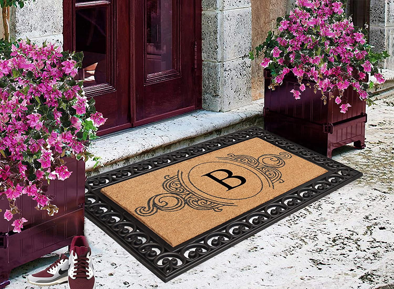 A1HC Rubber and Coir Doormat 30" x 48", Standard Double / Single Front Door Mat for Outdoor Entrance, Personalized Monogrammed Non-Slip Entrymat