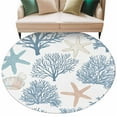 thumbnail image 2 of Light Blue Coral Coastal 8ft Round Rug, Summer Beach Starfish Shell Non-Skid Rubber Backing Large Area Rugs - Living Room Bedroom Home Office, Indoor Floor Mat Carpets Washable Rug, 2 of 9