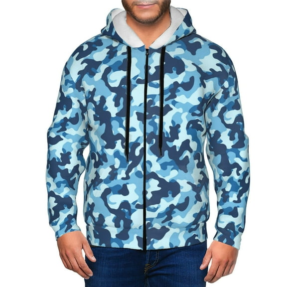 Zip Up Hoodies for Men - Blue Camouflage Long Sleeve Comfrt Men'S Fashion Hoodies & Sweatshirts, Jackets for Men Hoodies Pullover Clothing Clothes with Pouch