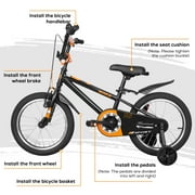 Hykolity Kids Bikes, 16 Inch BMX Style Boys Bicycle Ages 4-6 Years Old, Kids Bicycle for Boys Girls with Training Wheels, Adjustable Seat, Front and Rear Fender, Black