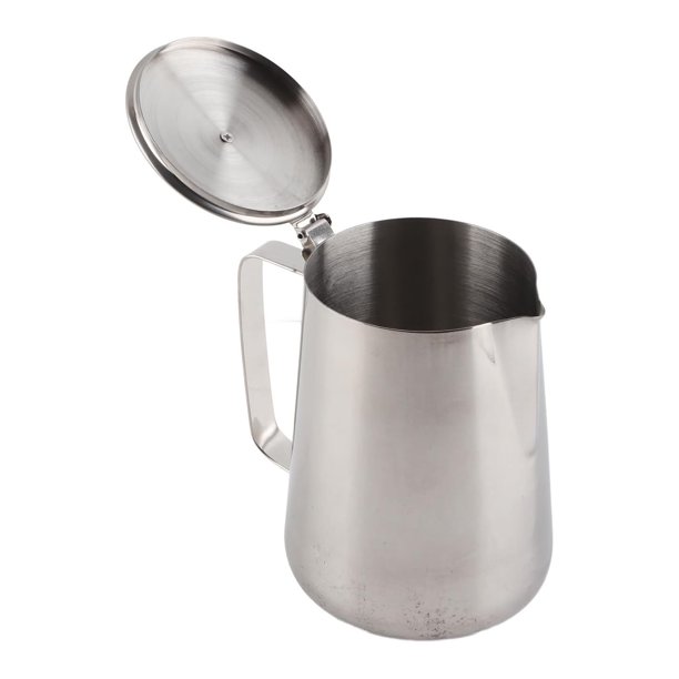 Jarra para Espumar Leche, Taza De Espumador De Acero Inoxidable De 600 Ml con Tapa para Leche, Café, Capuchino Y Arte Latte