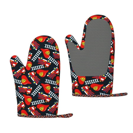 

Junzan Fire Rescue With Red Helmet And Truck for Oven Mitts 2 Piece Set BBQ Gloves Grilling Gloves Heat Resistant Oven Gloves Kitchen Silicone Oven Mitts for Barbecue/Cooking/Baking