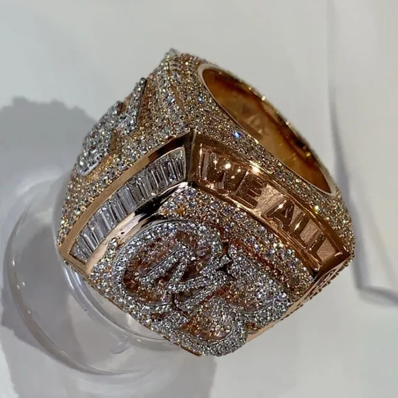 5Ct Round Cut Real Moissanite Customize Letter Men's Ring 14K Rose Gold Plated