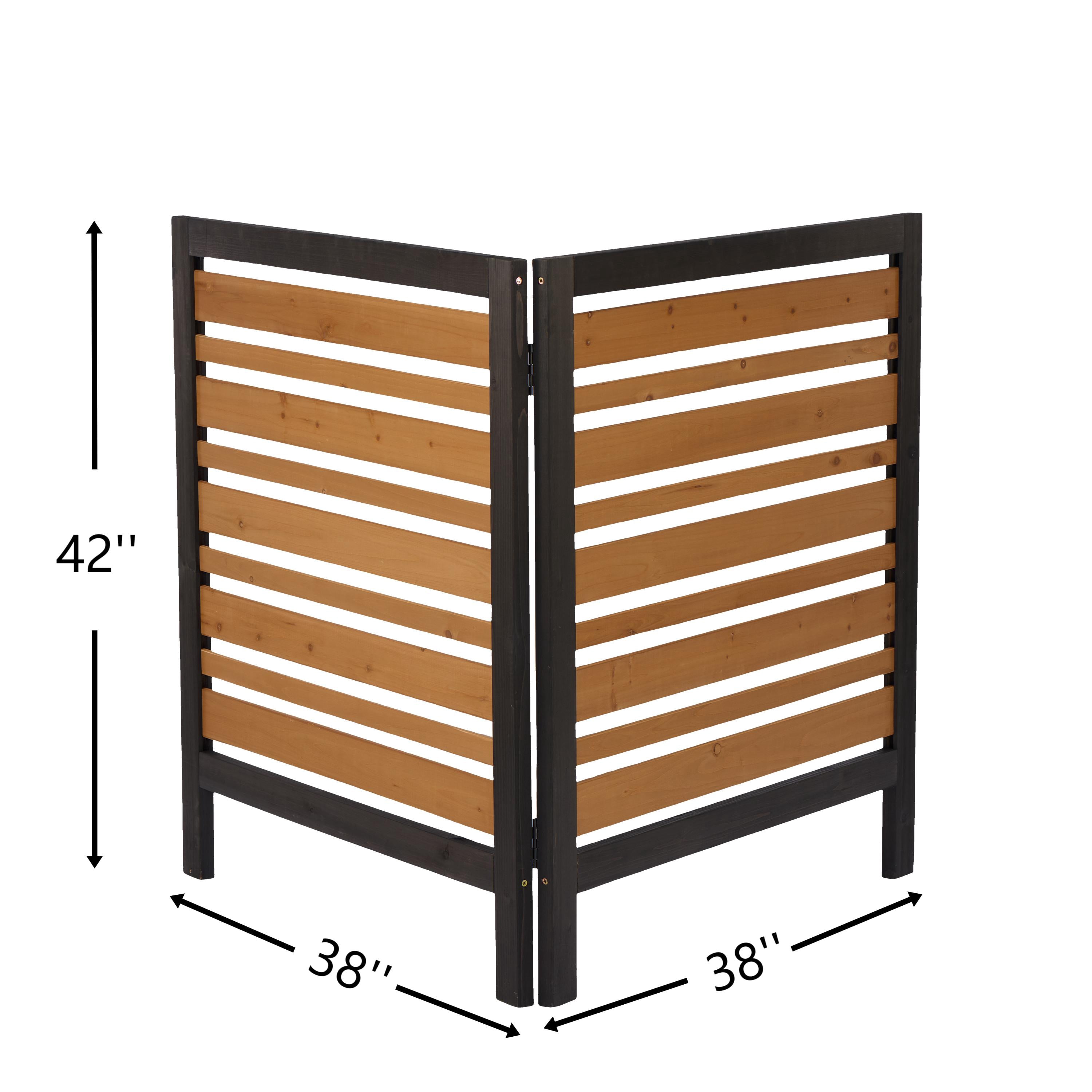 Outdoor Wood Privacy Fence 2-Panel 38W x 42H, Solid Wood Air Conditioner Screen with Slat Spacing for AC Unit Trash Can Pool Pump Enclosure, Black and Gold