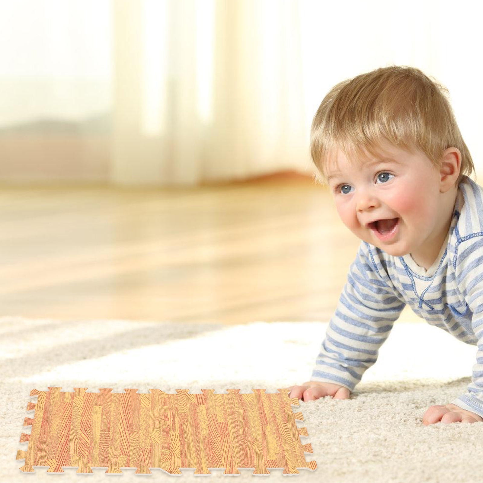 Raindrops  12 Pcs Wood Grain Foam Floor Mat Pit Play Carpet Tiles Baby