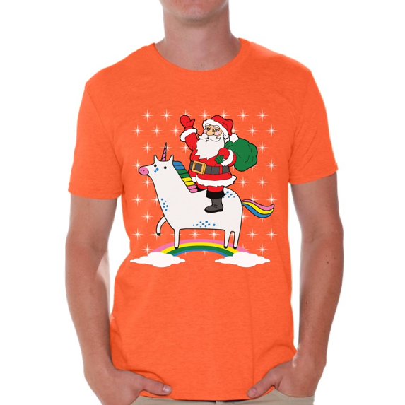 Awkward Styles Unicorn Santa Tshirt Men's Santa Unicorn Shirt Santa Ugly Christmas T Shirt Xmas Unicorn Shirts Funny Christmas Shirts for Men Xmas Gifts for Unicorn Lovers Unicorn Shirt for Xmas