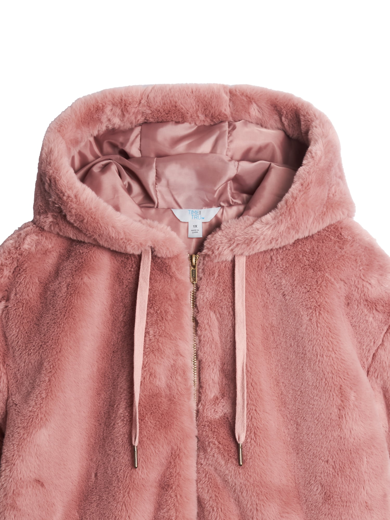 Time and Tru Women's Faux Fur Zip Up Hoodie