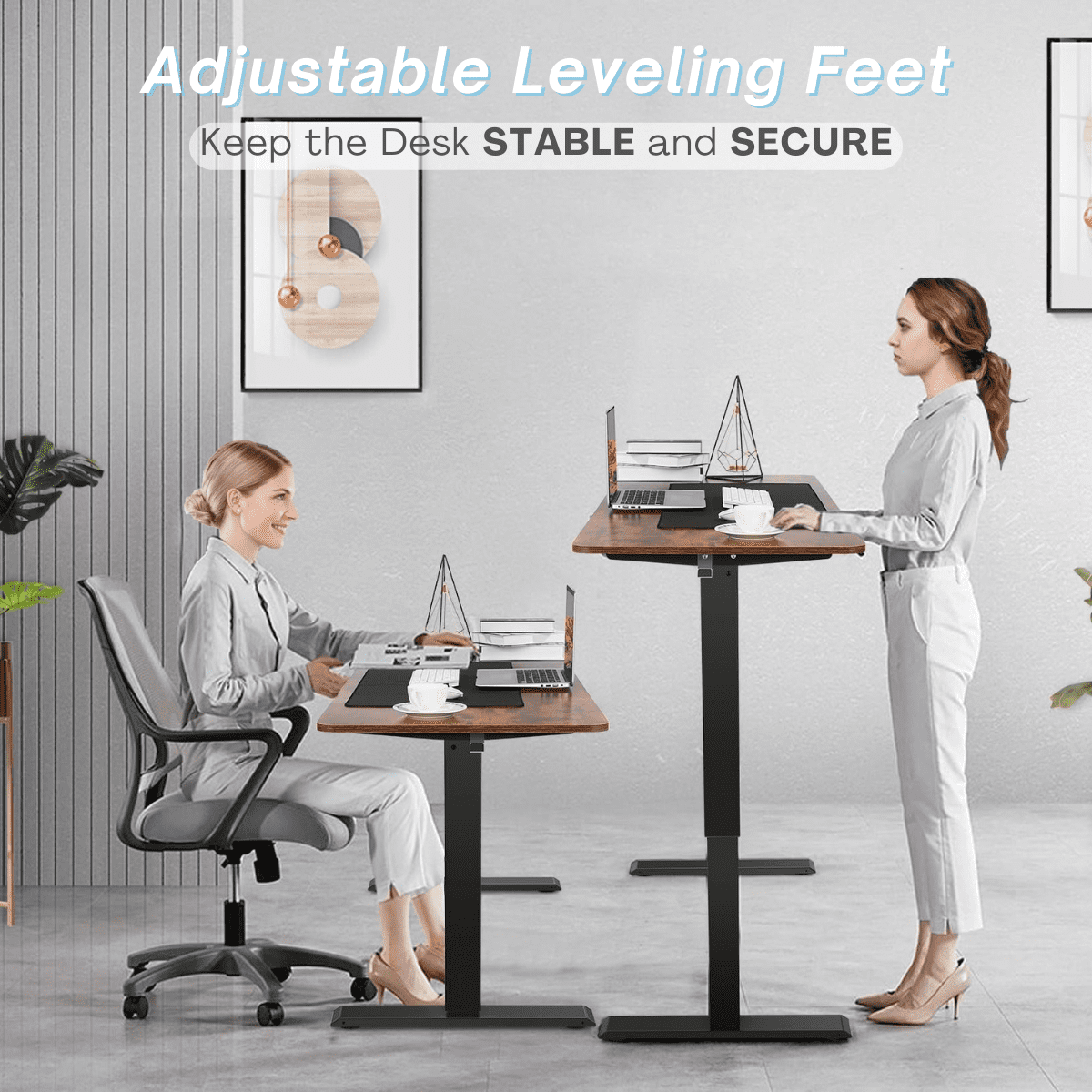 Legooin 70"W Extra Wide Sit-Stand Desk Mobile Gaming Table with USB Port for Home Office, Oak