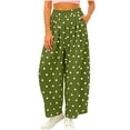 thumbnail image 2 of Favoffer Women's Casual Pants Elastic Waist Polka Dot Print Pocket Comfortable Long Linen Pants Wide Leg Pants for Work Travel Shopping Lounging, 2 of 6