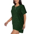 thumbnail image 5 of Lafuoo Emerald Green Sparkling Pattern Women's Round Neck Short Sleeve Pajamas Set, Button Pajamas Elastic Band Pajamas Home Wear-X-Large, 5 of 9