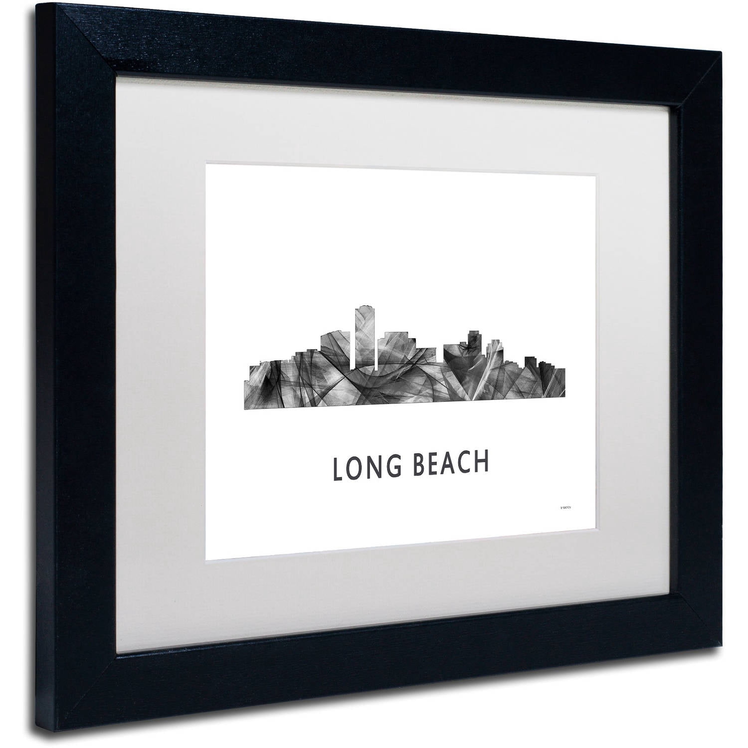Trademark Fine Art 'Long Beach CA Skyline WB-BW' Canvas Art by Marlene Watson, White Matte, Black Frame