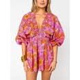 thumbnail image 3 of Argulvti Women's Short Boho Jumpsuit Long Sleeve Deep V Neck Stripe/Floral Print Playsuit, 3 of 8