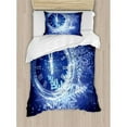 thumbnail image 3 of Clock Decor Queen Size Duvet Cover Set, Countdown to New Year Theme A Clock Holiday Lights and Snowflakes Pattern Design, Decorative 3 Piece Bedding Set with 2 Pillow Shams, Blue, by Ambesonne, 3 of 3