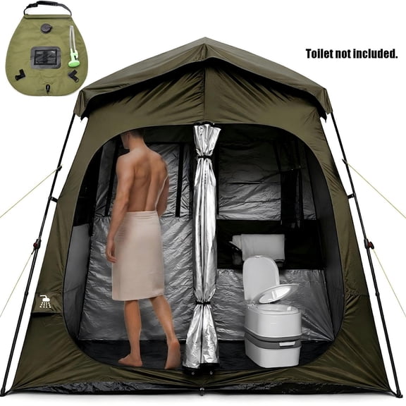 QUIETLEMON 7.5FT Shower Tent, 2-Room Portable Privacy Tent with Shower Bag, Outdoor Camping Toilet & Dressing Room, Instant Pop Up Shelter for Beach, Camping & Hiking