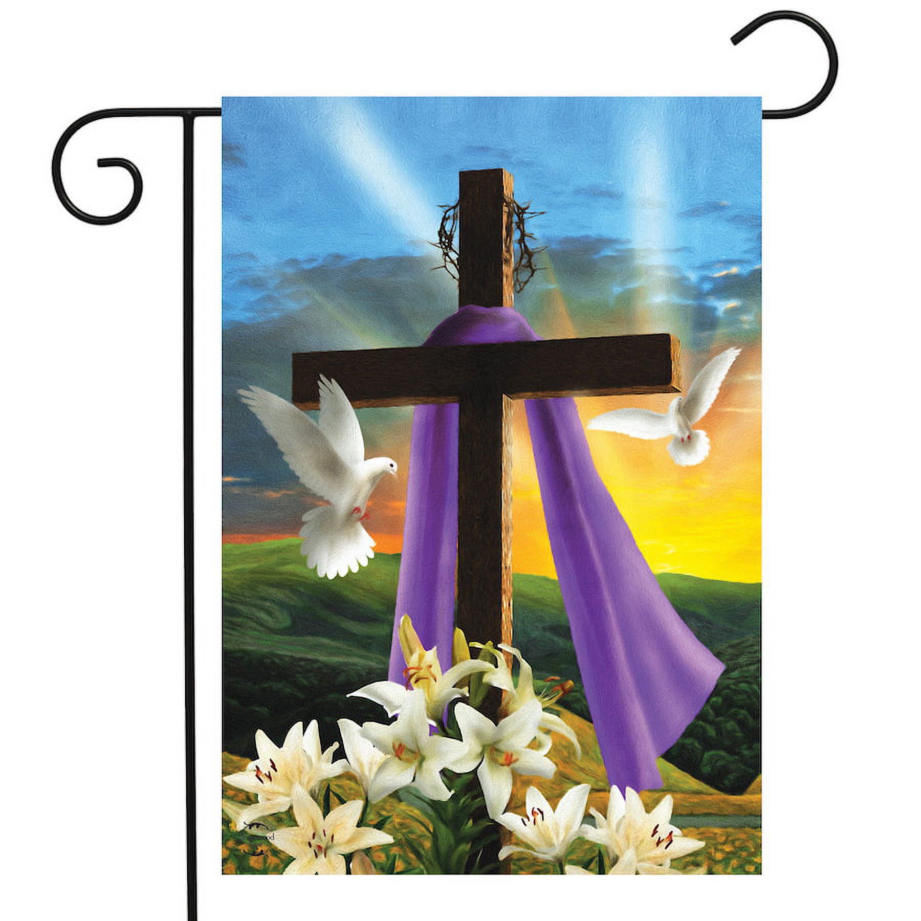 Easter Sunrise Religious Garden Flag Cross Doves Lilies 12.5