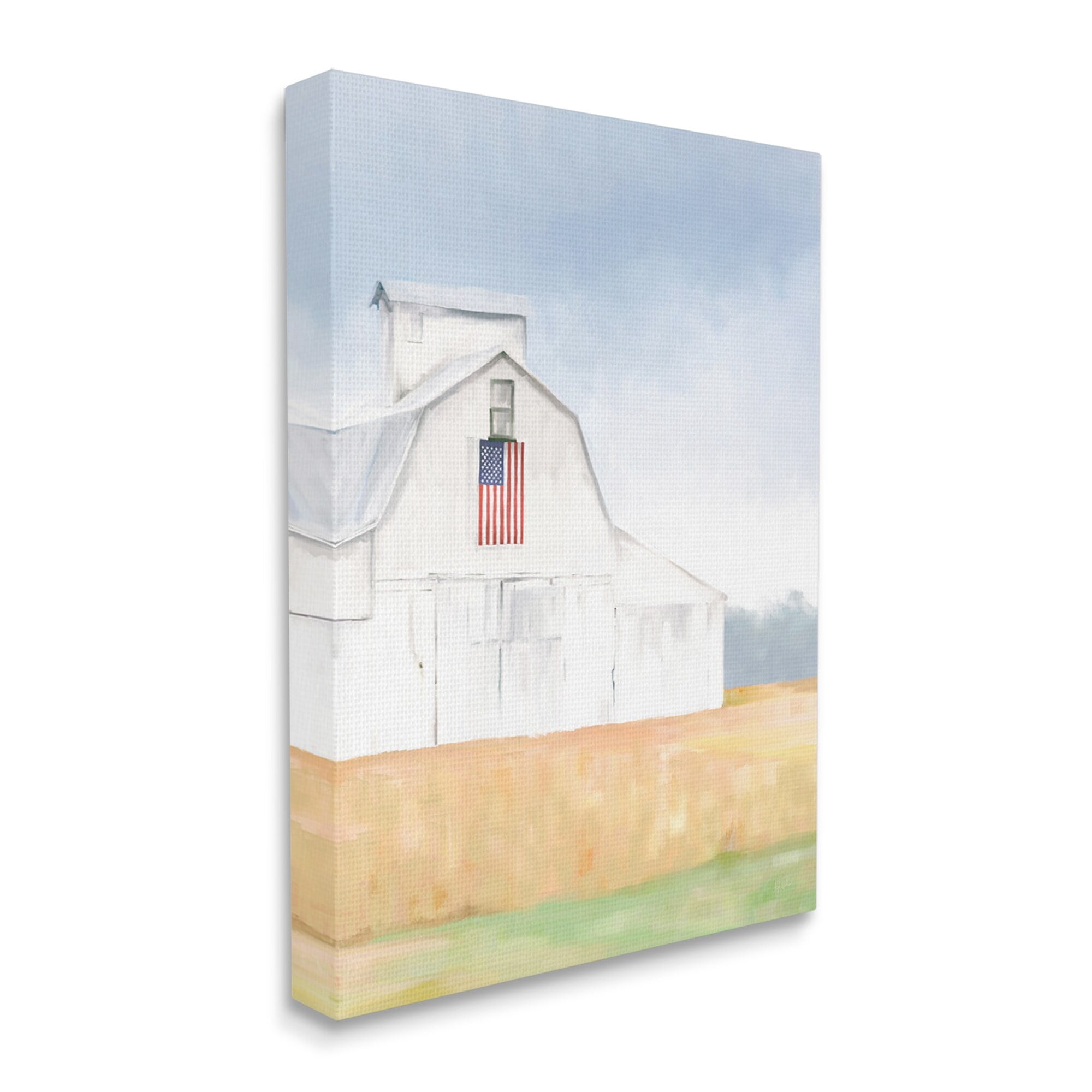 Stupell Industries American Flag White Country Barn Rural Scenery Painting Gallery Wrapped Canvas Print Wall Art, Design by Amy Hall