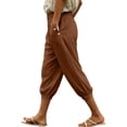 thumbnail image 3 of Horkkom Capris for Women with Pockets Solid Color Elastic Waist Pants Casual Loose Comfy Capri Pants XL, 3 of 10