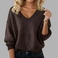 thumbnail image 2 of Fiaer V Neck Oversized Sweaters for Women Long Sleeve Warm Knitted Loose Fit Casual Pullover Trendy Comfort Tops Coffee XL, 2 of 4