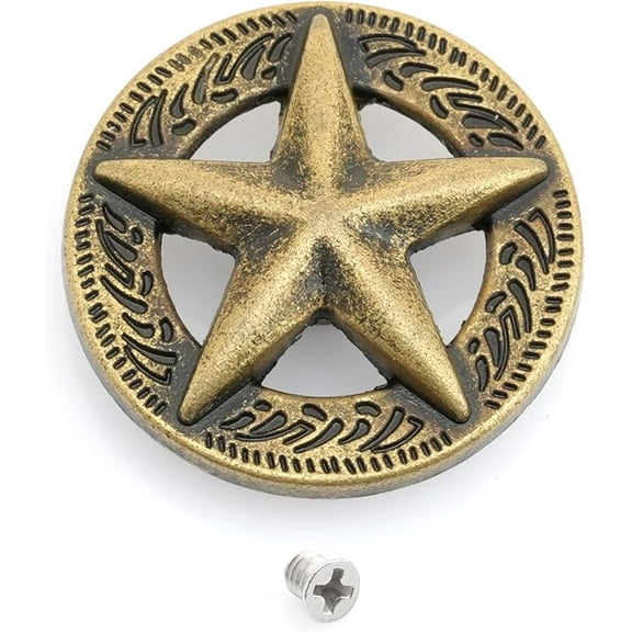 Star Concho Screw Back Pack of 2 Decorative 1 Inch Coin Conchos for DIY Leathercraft S375 (Antique Brass)