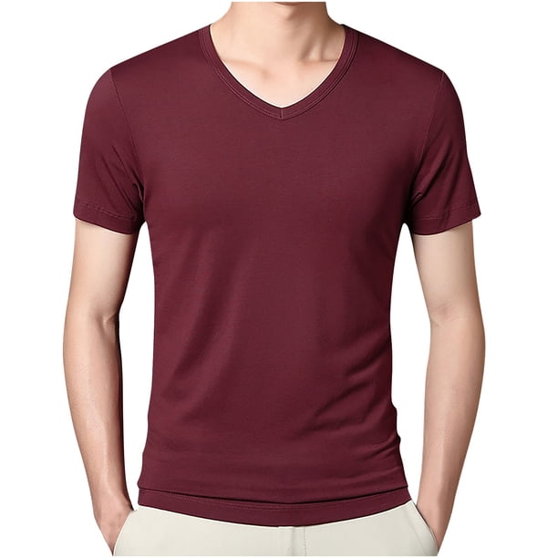 Camisas Casuales de los Hombres de Verano Corto Suelto Cuello en V Camisa Al Aire Libre 100% Viscosa, Transpirable Y Elástico para el Uso de Clima Cálido