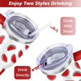 thumbnail image 5 of 40oz Cute Watermelon Pattern Stainless Steel Flip Straw Tumbler Spill Proof Travel Cup Double Wall Vacuum Insulated Coffee Mug with Top Handle, 5 of 6