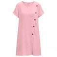 thumbnail image 3 of Vivianyo HD Women's Round Neck Mini Dress, Womens Casual Dress with Diagonal Side Button Short Sleeve Summer Dresses, Women's Pink, Sizes S-2XL, 3 of 6