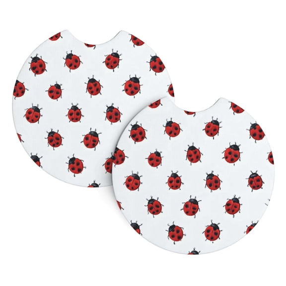 2 Package Car Coasters Drink Absorbable Rubber Base Cup Holder Coasters Non-Slip Coasters Bar Coasters Car Interior Accessories 2.7 Inches Ladybug On An White Background (6)