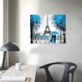 thumbnail image 3 of COMIO  Canvas Wall Art Black Grey and Blue Umbrella Couple Kissing in Street Paris Eiffel Tower Painting Printed on Canvas Romantic Picture Framed Artwork Prints Walls Decor, 3 of 4