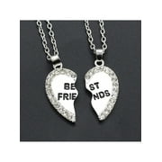 2pcs Crystal Half Love Heart Pendant Best Friends Necklace Friendship Gift - Silver