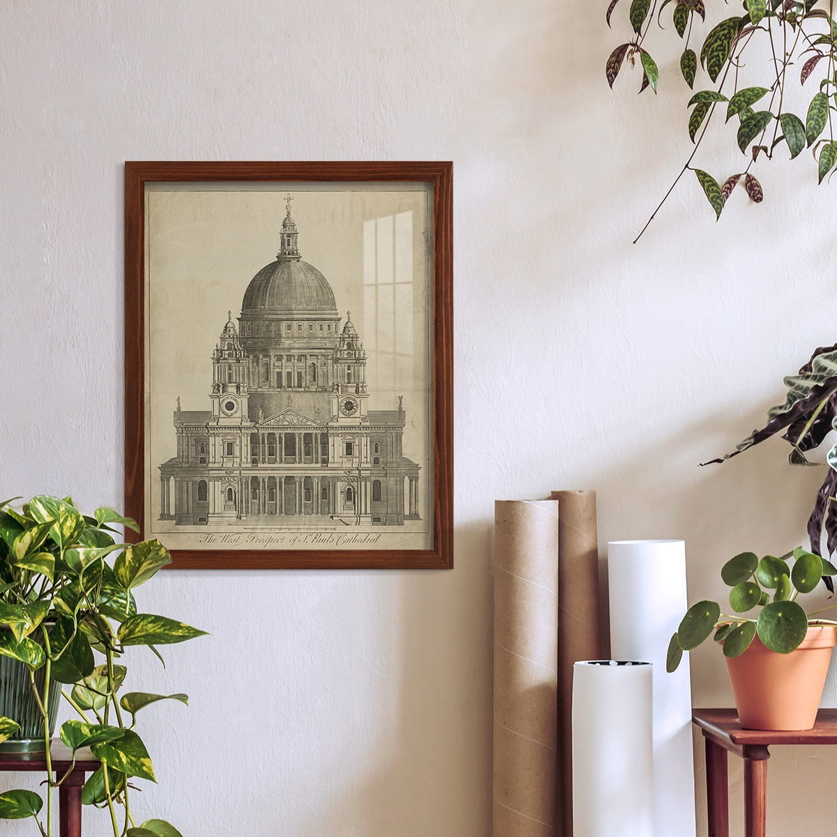 St. Paul's Cathedral -Framed Print w/glass-Chestnut