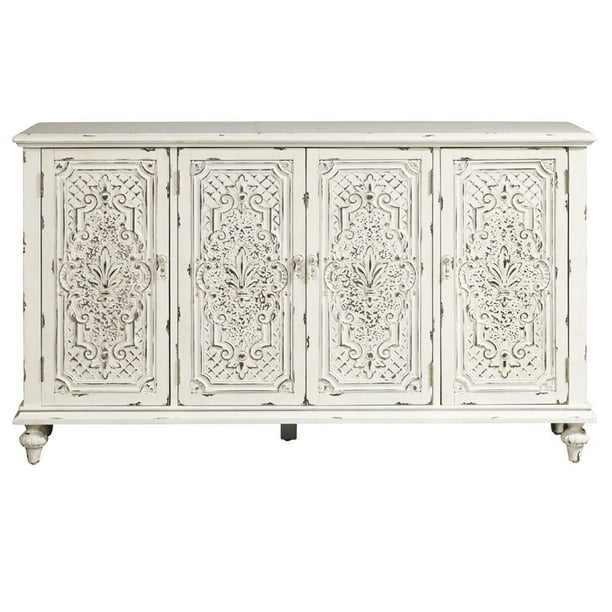 Homefare Vintage Style Ornate Four Door Credenza White Walmart