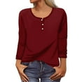 thumbnail image 2 of IROINNID Polyester Long Sleeve T Shirt for Women Casual Solid Loose T-shirt Blouse Round Neck Tops,Red, 2 of 5