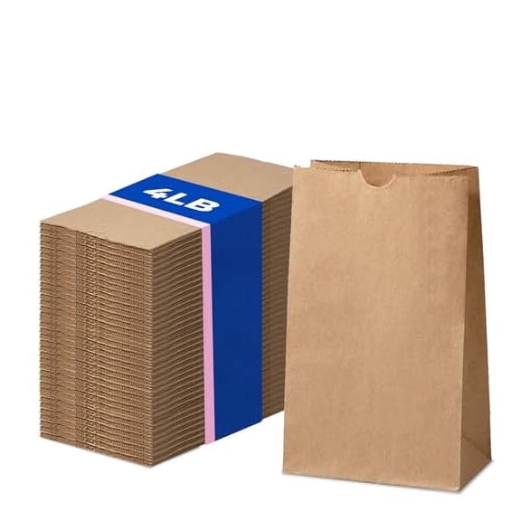Fit Meal Prep 200 Pack 4 lb Brown Paper Lunch Bags, 9.75 x 5 x 3.13" Premium Kraft Paper Bags Bulk for Small Business, Recyclable Paper Snack Sacks, Durable Grocery Bag for Food Storage, Packing