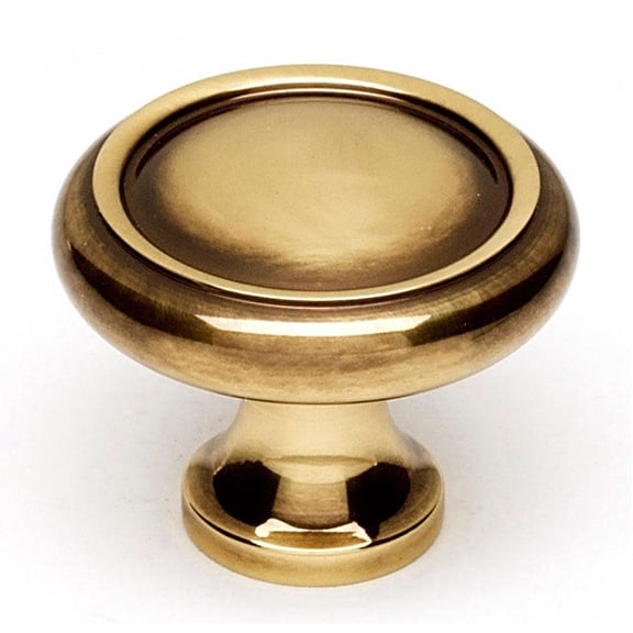 Traditional Round Knob, Polished Antique, 1" H x 1.25" W x 0.69" D