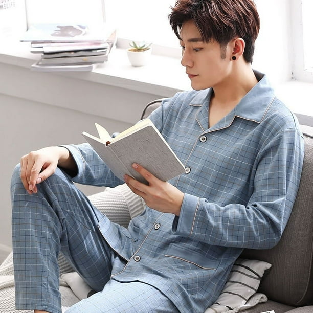 Pijamas de hombre de primavera y otoño de algodón de manga larga de algodón de talla grande para mediana edad, ropa de hogar, pijamas de invierno