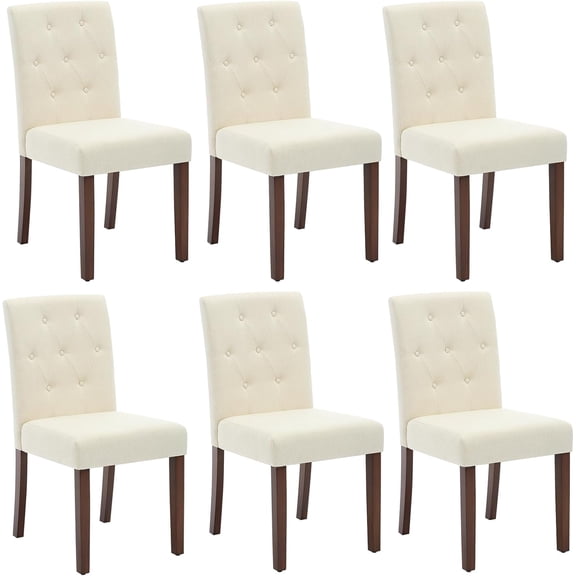 Parsons Button Tufted Dining Chairs Set of 6 - Upholstered Fabric Kitchen Chairs with Wood Legs & Padded Seats - Living Room Kitchen Furniture (Beige)