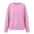 thumbnail image 4 of Sokhug Womens Round Neck Sweatshirt Long Sleeve Loose Pullover Tops Casual Comfort with Side Pocket Solid Color Fashion Sweatshirt Tops, 4 of 6