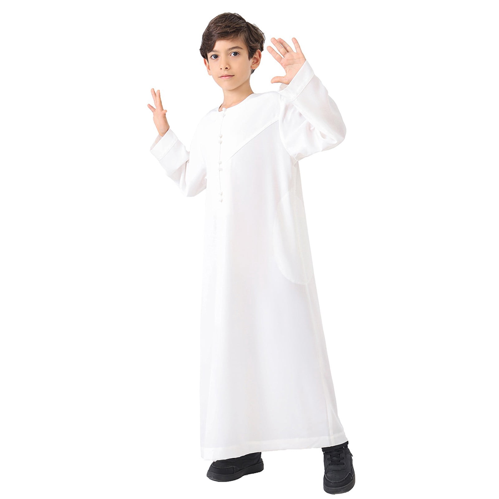 Little Kid Arabic Thobe Thobe Long Sleeve Kaftan Crew Robe National Teenage Boys Long Sleeve Embroidered Robe Set Arab Children's Wear under Shirts for Boy Boys Tee Shirts Large N 7-8 Years White