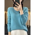thumbnail image 4 of Suéter de mujer 100 % lana merino, cuello en V, manga larga, jersey básico de otoño e invierno, prendas de punto de cachemira, ropa cálida para mujer, 4 of 5