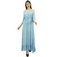 thumbnail image 4 of Bimba Women's Summer Wear Cold Shoulder Maxi Dress Beach Wear Holiday Dresses, 4 of 9