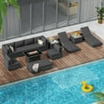 thumbnail image 2 of RADIATA® Large Outdoor Seating for 10 Person Patio Furniture Chaise Lounge Set with Fire Pit Table Rattan Sectional Sofa Modern Modular Sets Conversation Set with Fireplaces 13 Pieces, 2 of 9