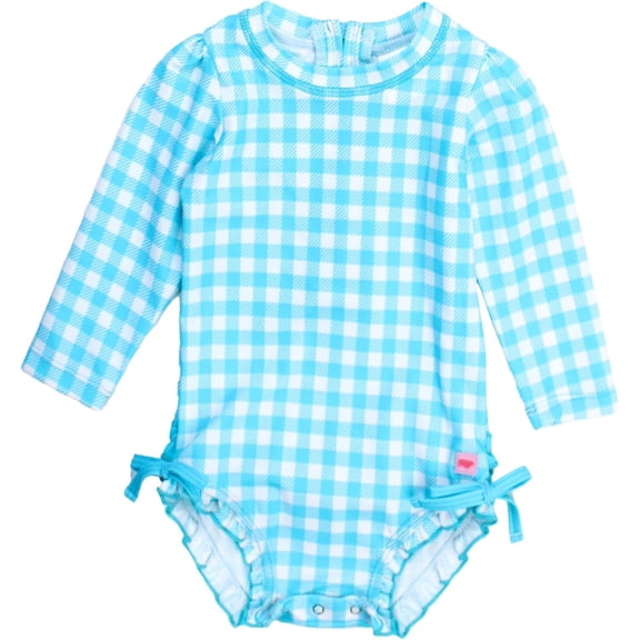 Baby Girls UPF 50 Sun Protection Gingham Printed Long Sleeve One Piece Rash Guard Swimsuit with Zipper