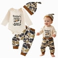 thumbnail image 2 of Gerichy Baby Boy Outfit Daddys Little Buddy Letter Fish Print Long Sleeve Romper Camouflage Pants and Hat Fall Outfit 0-12 Months, 2 of 7