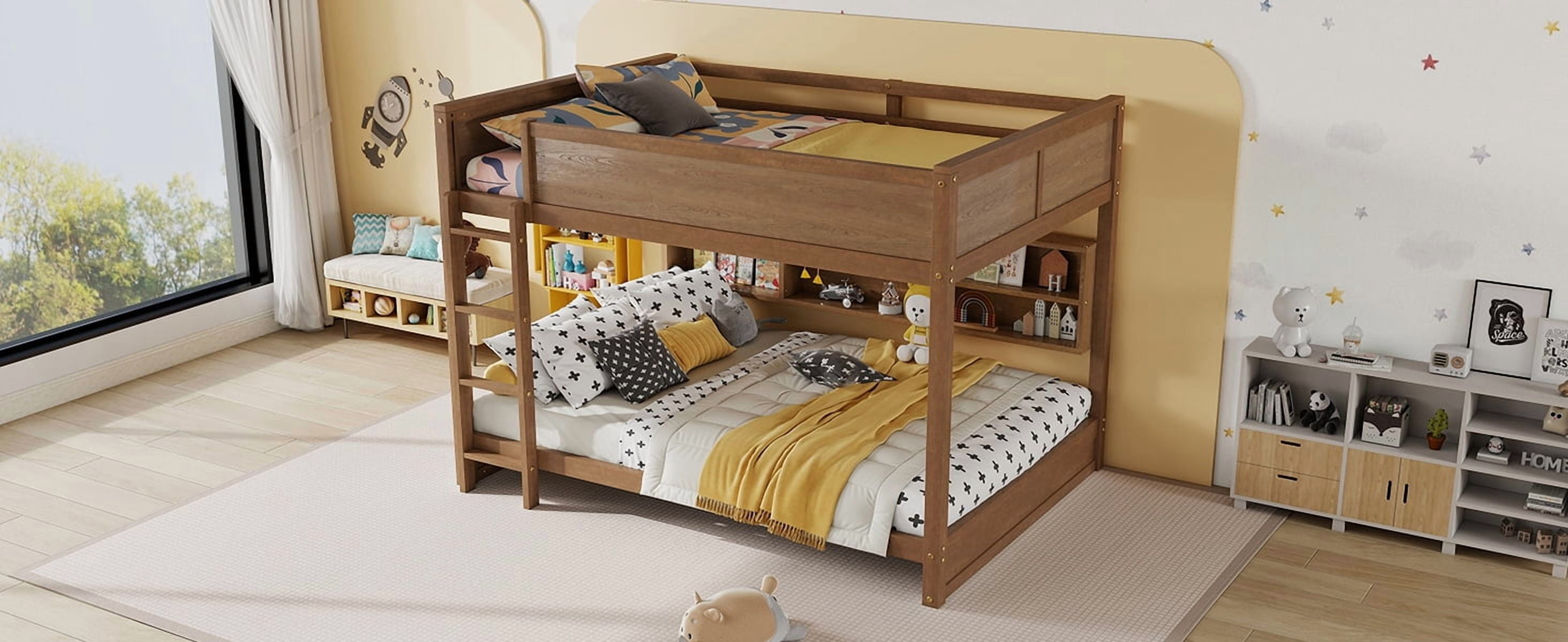 Sailvan Bunk Bed, Solid Pine Wood with Built-in Storage Cabinets, Charging Station
