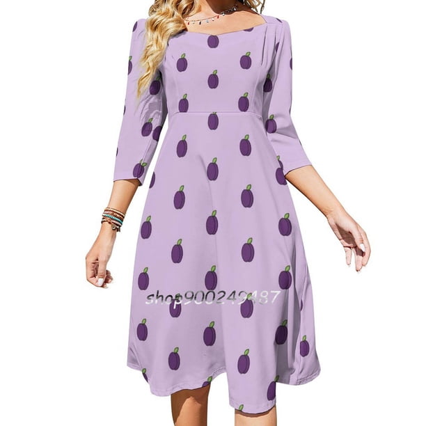 Lindo vestido acampanado con nudo en forma de corazón con icono de ciruela Diseño de moda Vestido holgado de talla grande Icono de ciruela Fruta de ciruela Fruta redonda deliciosa y afrutada