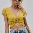 thumbnail image 3 of Mittory Women's Twist Front V Neck Short Sleeve T Shirt Tie Backless Solid Crop Tops, 3 of 5