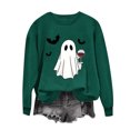 thumbnail image 4 of Alllist Halloween Womens Sweatshirt Crew Neck Long Sleeve Green Sweatshirt Bat Relaxed Fit Refined Ghost Tops Green,Xs, 4 of 4
