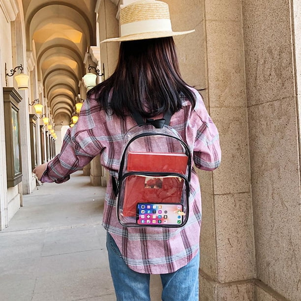 Bolsa Mochilas transparentes de PVC para mujer, mochila escolar transparente, bolsos de hombro (negro) JShteea Para Estrenar