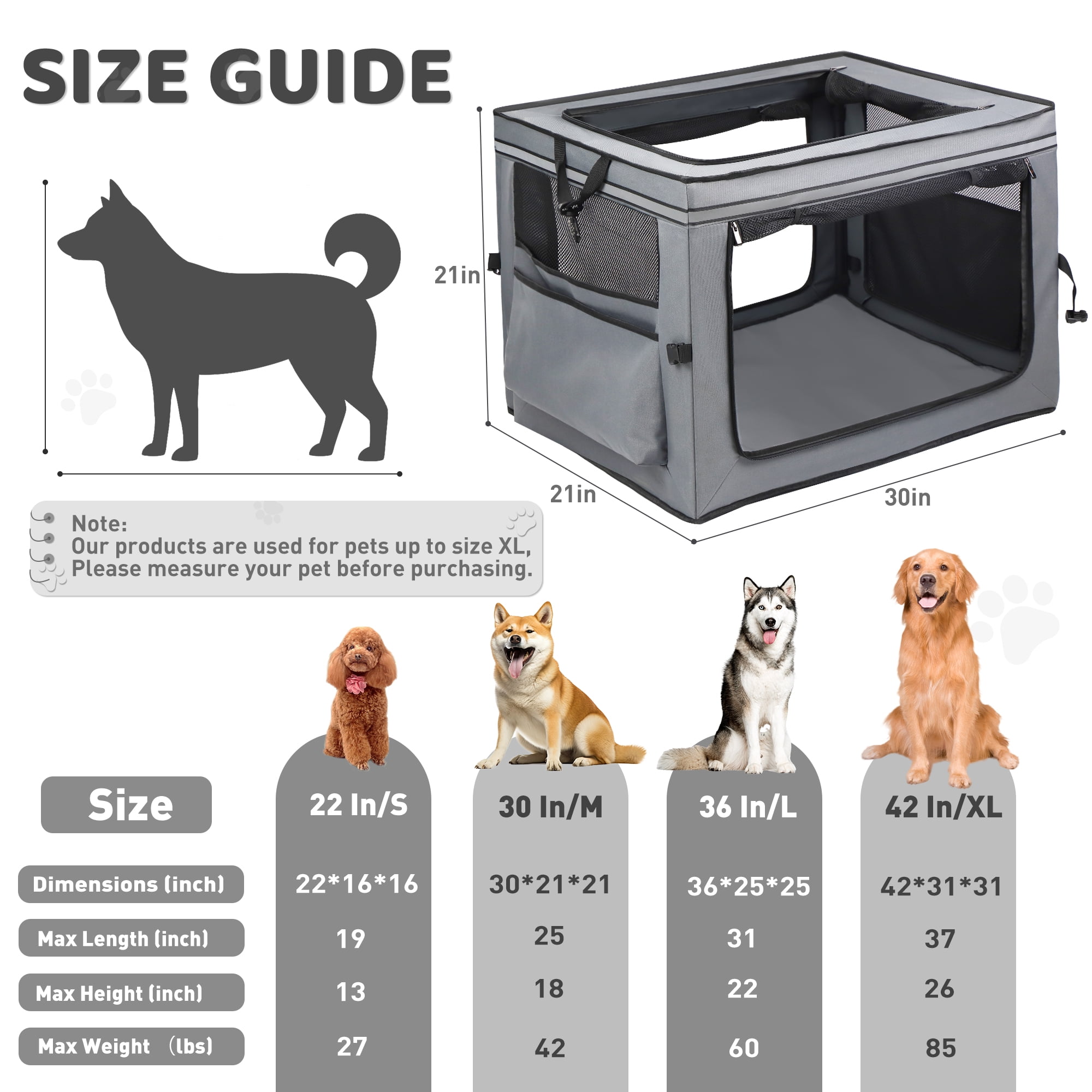 Zukka Pet Portable Kennel for Dogs,Durable Soft-Sided Travel Carrier,Oxford Cloth,For Pets up to 42 lbs,30" L x 21" W x 21" H